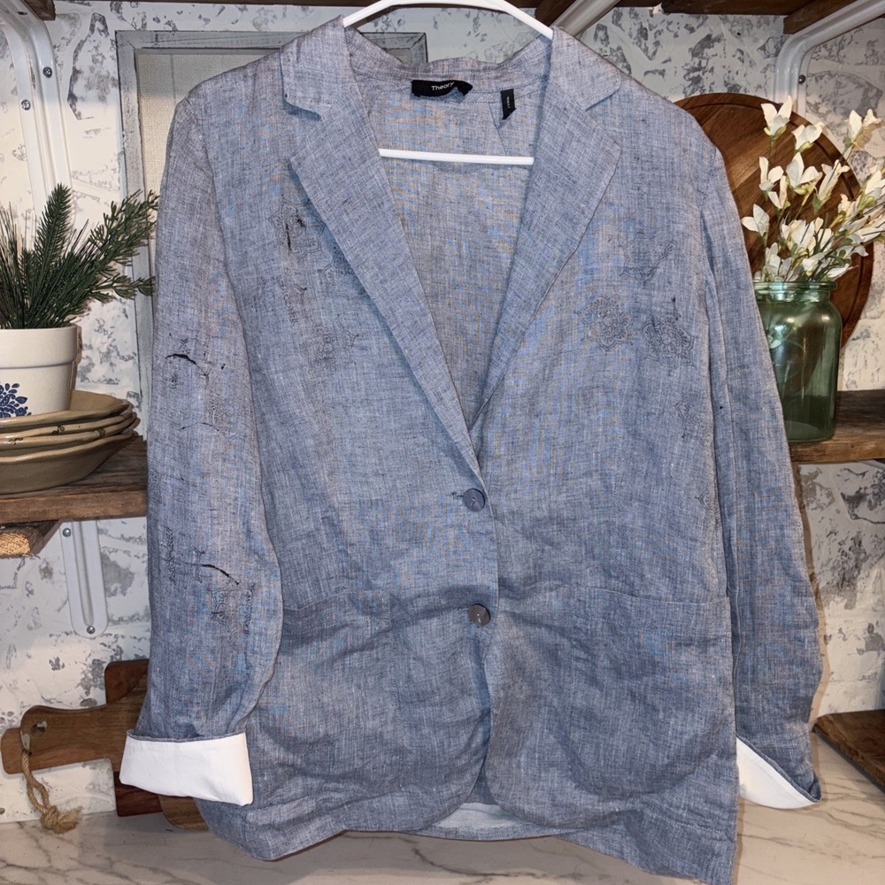 Theory 100% Hemp Distressed Wearable Art Coastal Cowgirl Ink Stamp Jacket Small